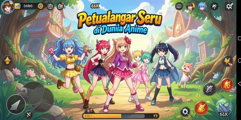 Tampilan gameplay 66K menampilkan aksi seru dan karakter anime favorit.