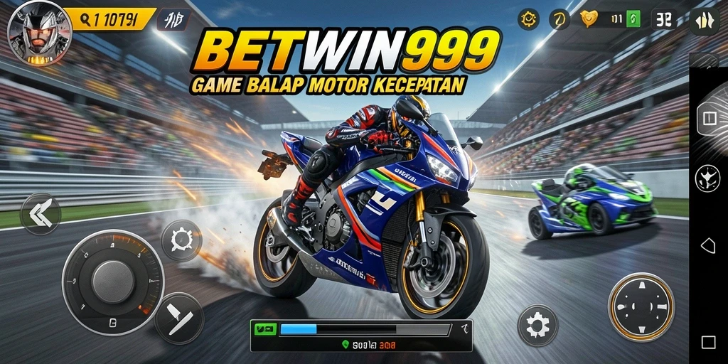 Screenshot utama BETWIN999 menunjukkan aksi balap motor yang mendebarkan.
