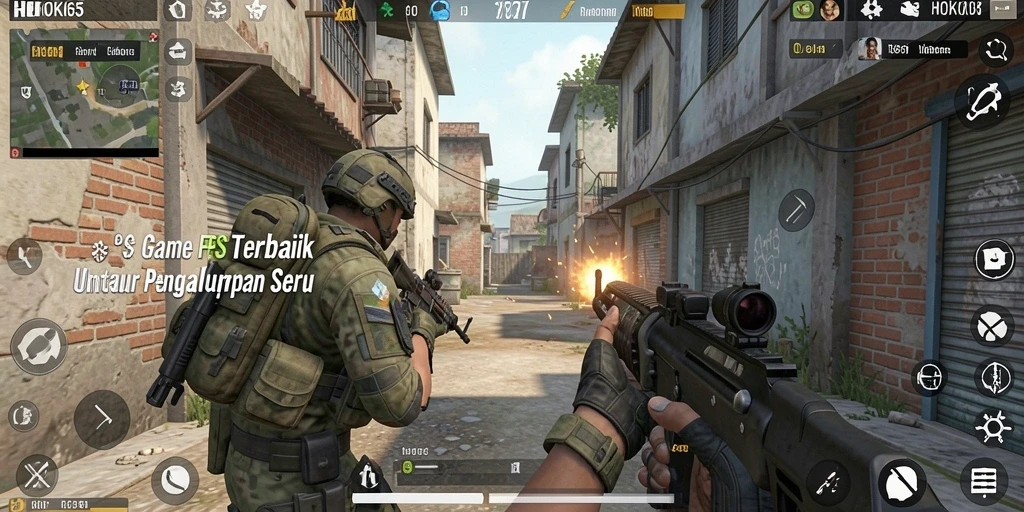 Tangkapan layar gameplay HOKI65 yang menunjukkan aksi tembak-menembak yang intens.