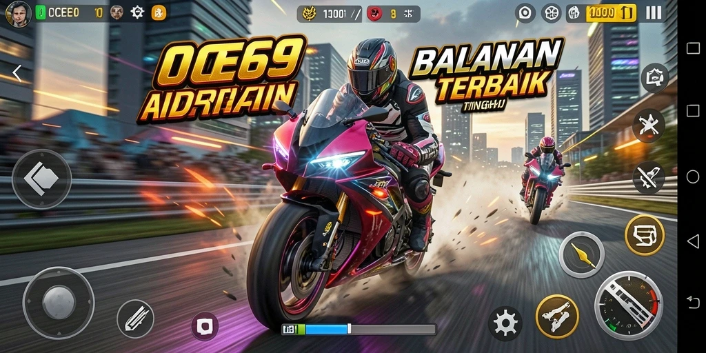 Gambaran gameplay OCE69 dengan balapan motor yang seru dan cepat.