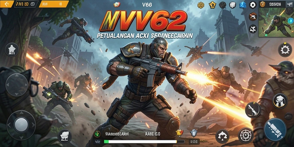 Screenshot gameplay VV62 menampilkan aksi intens yang mendebarkan.