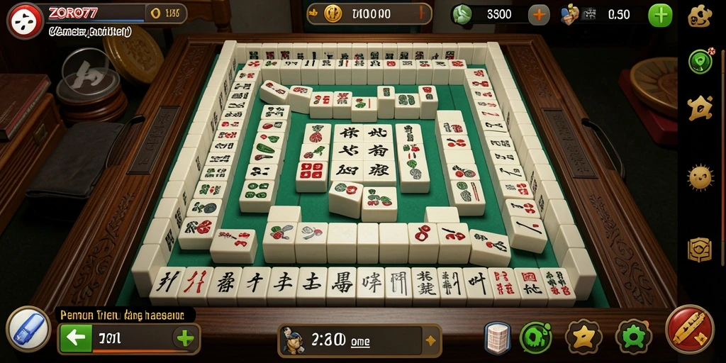 Tampilan gameplay Mahjong yang seru dan mendebarkan di ZORO77.